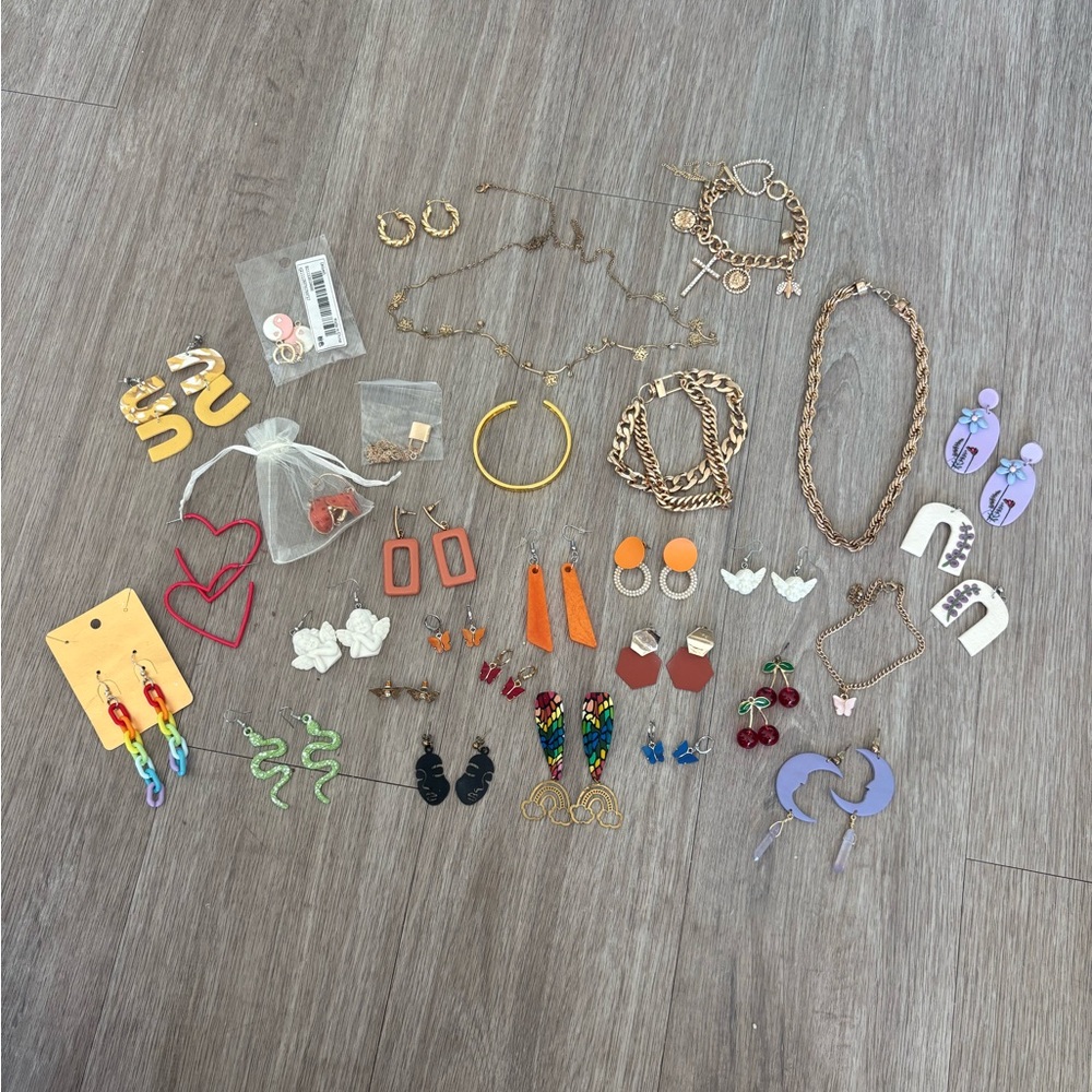 Mixed Women's Jewelry Lot - Colorful Earrings & Gold Chains